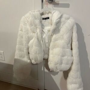 White Faux Fur Cropped Jacket